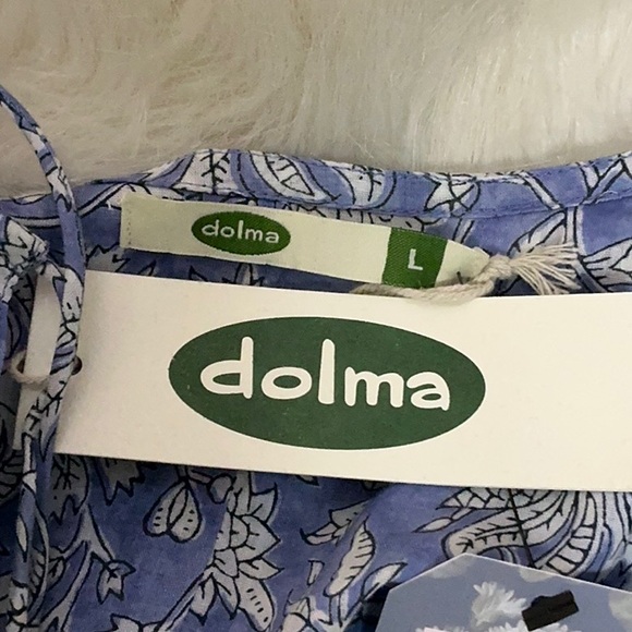 NWT Dolma Midi Dress blue ivory cotton print flowy bohemian L XL cool comfy - Picture 6 of 12